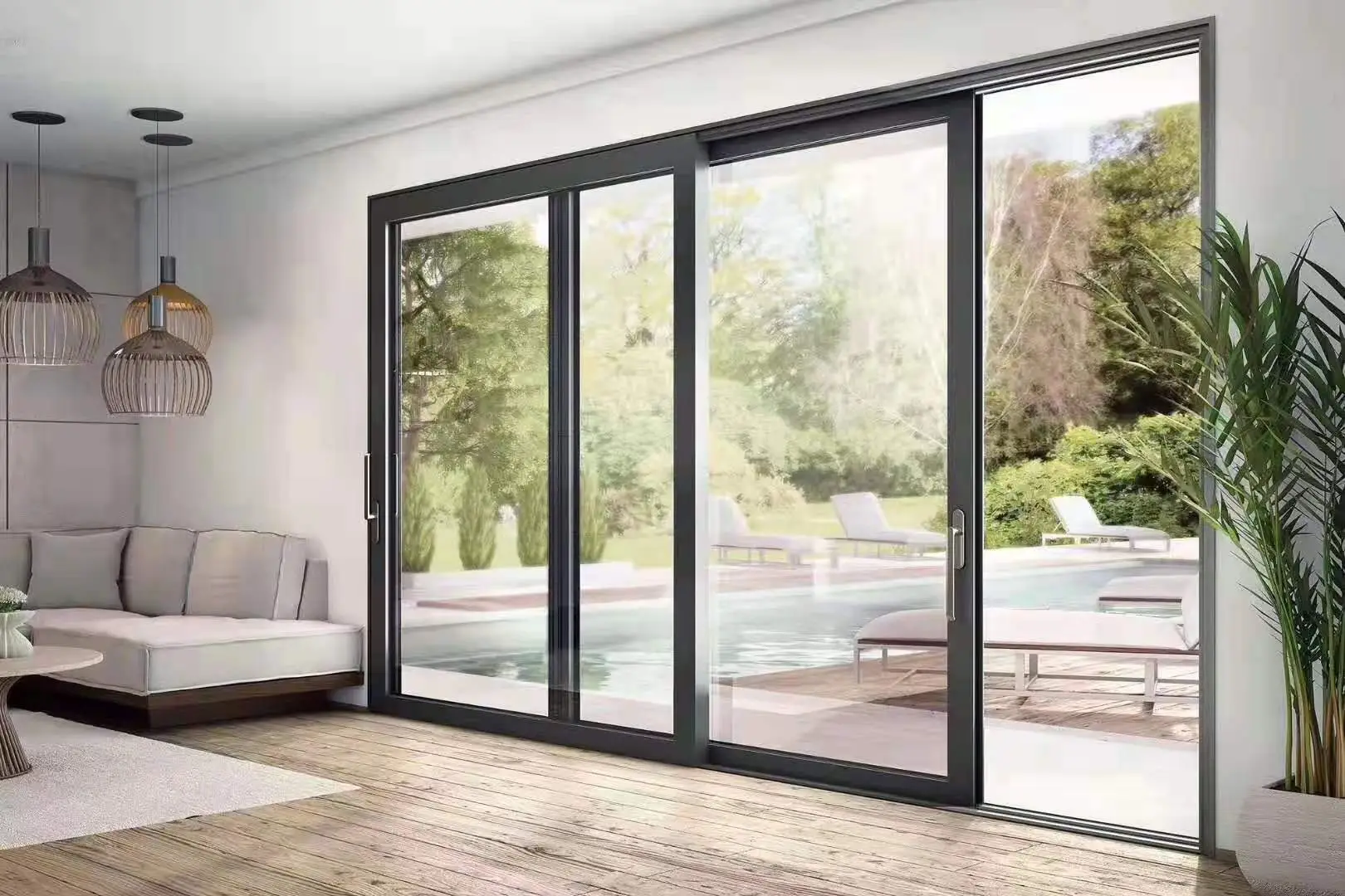 Professional aluminum window frames with modern design, showing clean lines and precise construction details